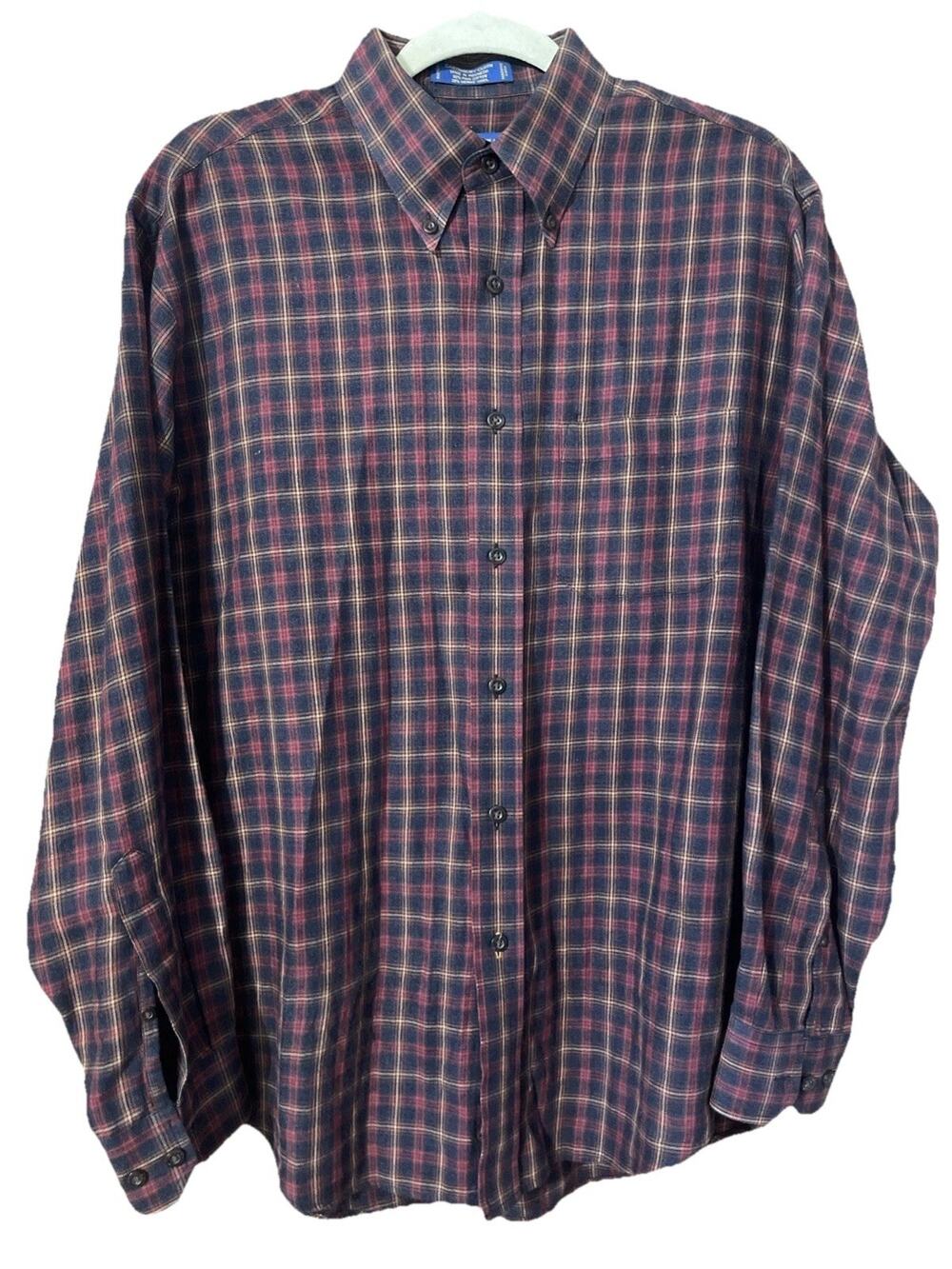Pendleton Shirt Mens Medium Plaid Cotton Wool Soft Long Sleeve Classic Fit